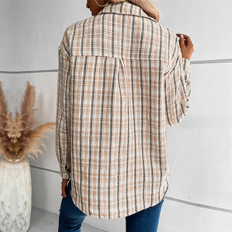 Damen gestreifte Utility-Jacke mit Brusttaschen und strukturierter Oberfläche R&B