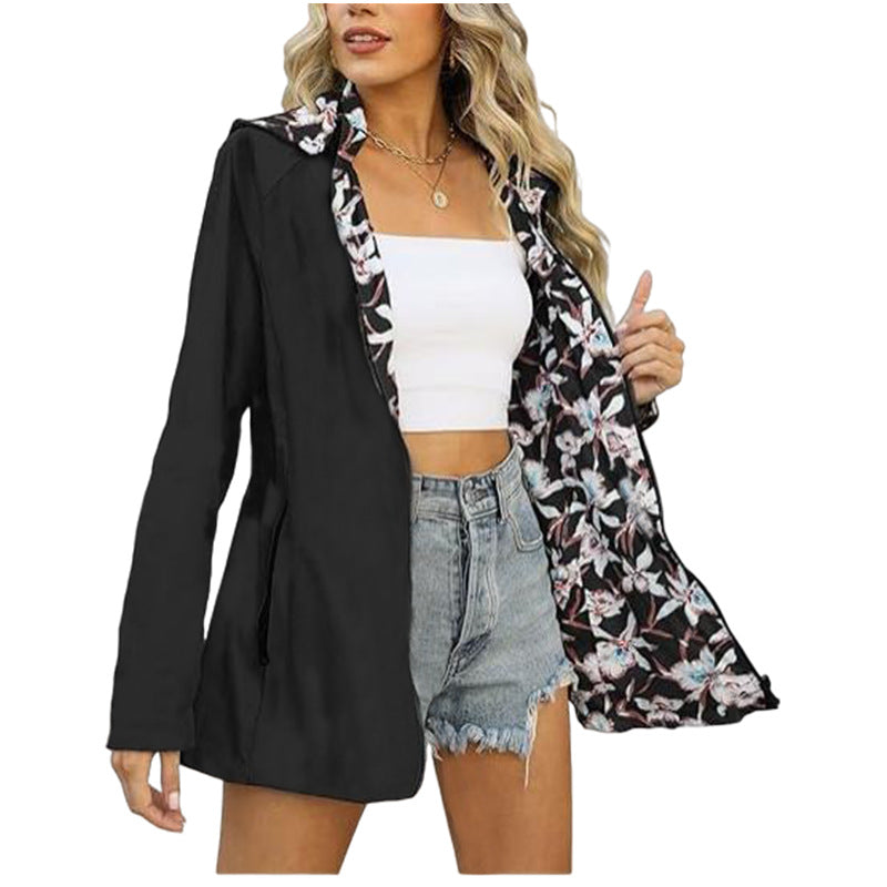 Damen leichte Übergangsjacke mit floralem Innenfutter R&B