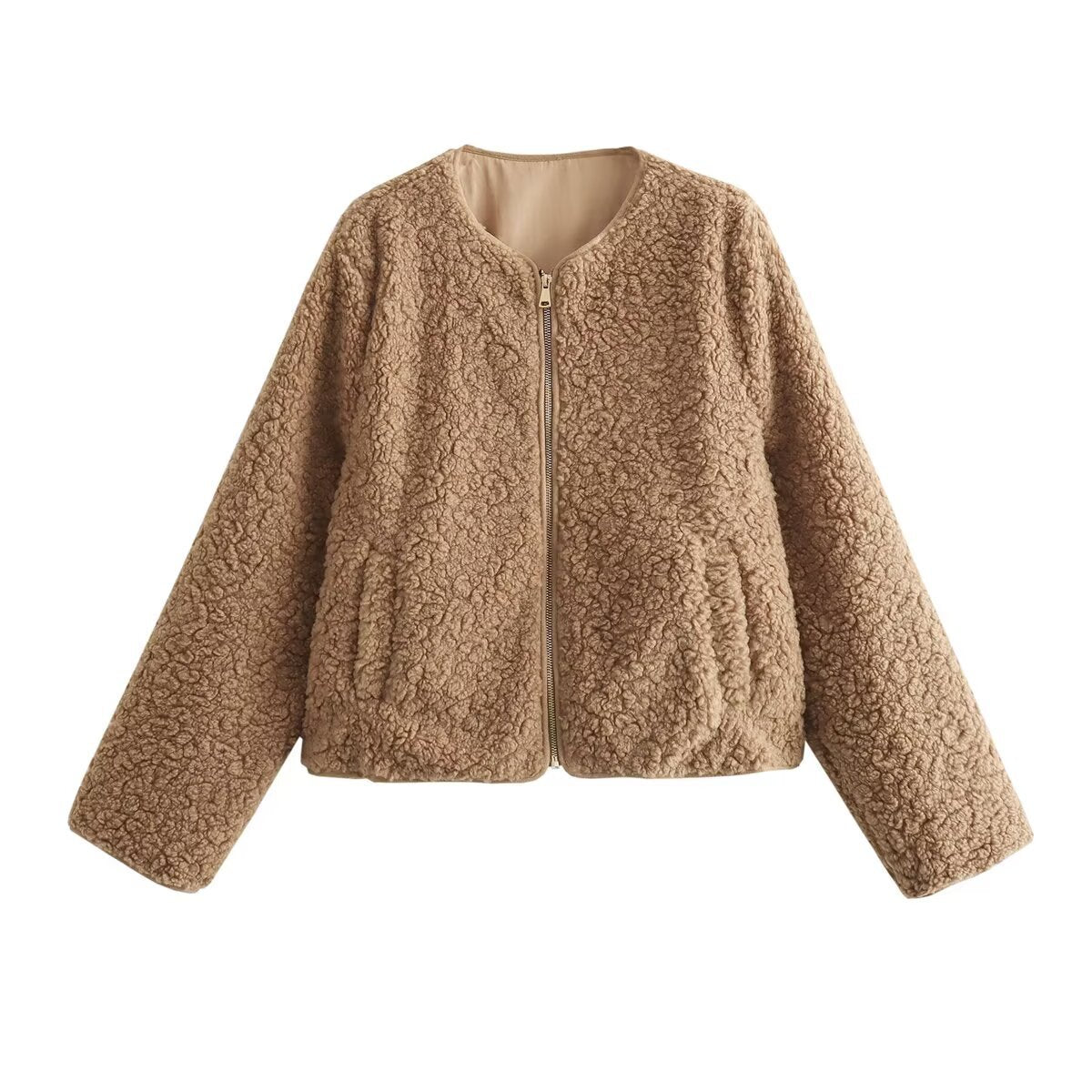 Damen Kuschelige Teddyjacke mit praktischem Reißverschluss und Seitentaschen