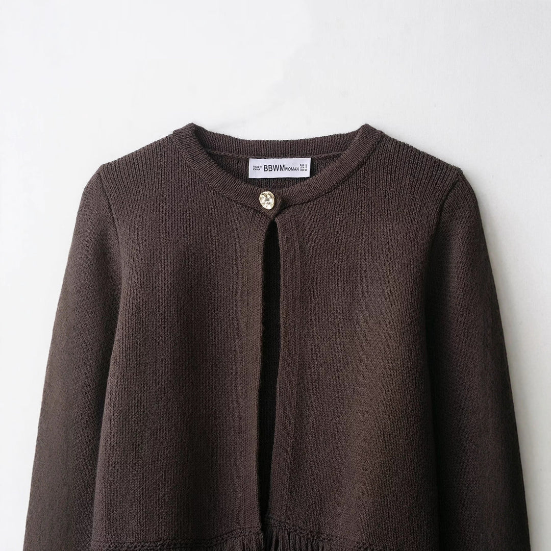 Damen trendige Fransenstrickjacke R&B