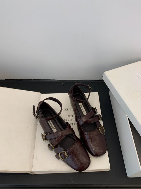 Damen elegante Ballerinas mit modischen Riemchen und verstellbaren Schnallen R&B
