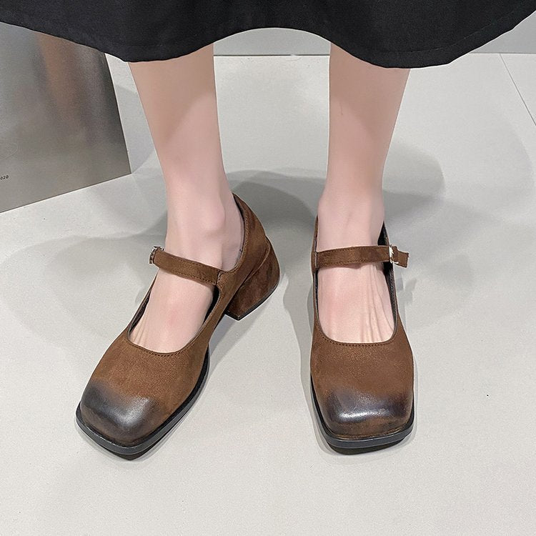 Damen elegante Mary Jane-Blockabsatzschuhe mit modischen Schnallen R&B