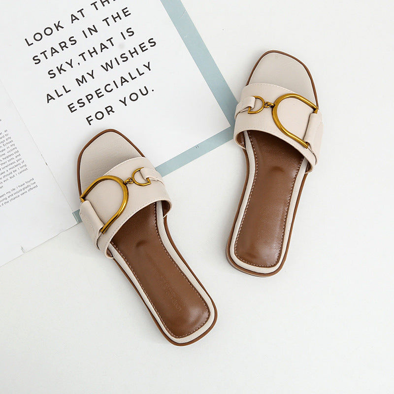 Damen Elegante Slides mit luxuriösem goldenen Akzent und bequemem Fußbett R&B