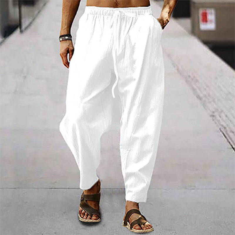 Herren nan lockere Sommer-Slouch-Hose aus Leinenmix mit elastischem Bund und konischem Knöchelabschluss R&B
