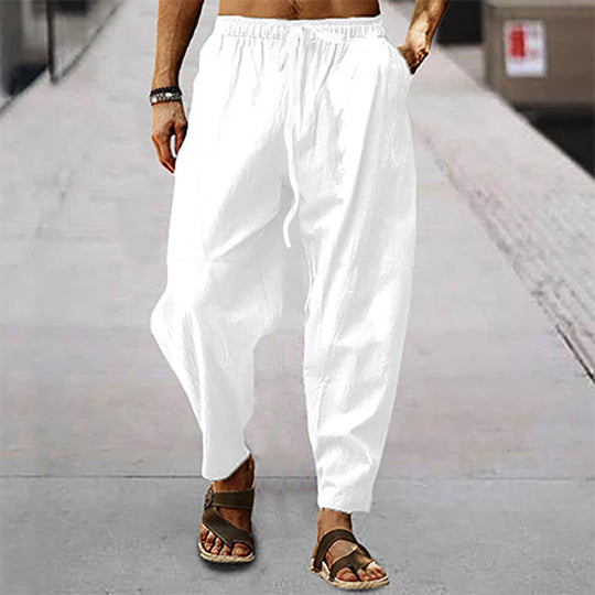 Herren nan lockere Sommer-Slouch-Hose aus Leinenmix mit elastischem Bund und konischem Knöchelabschluss R&B