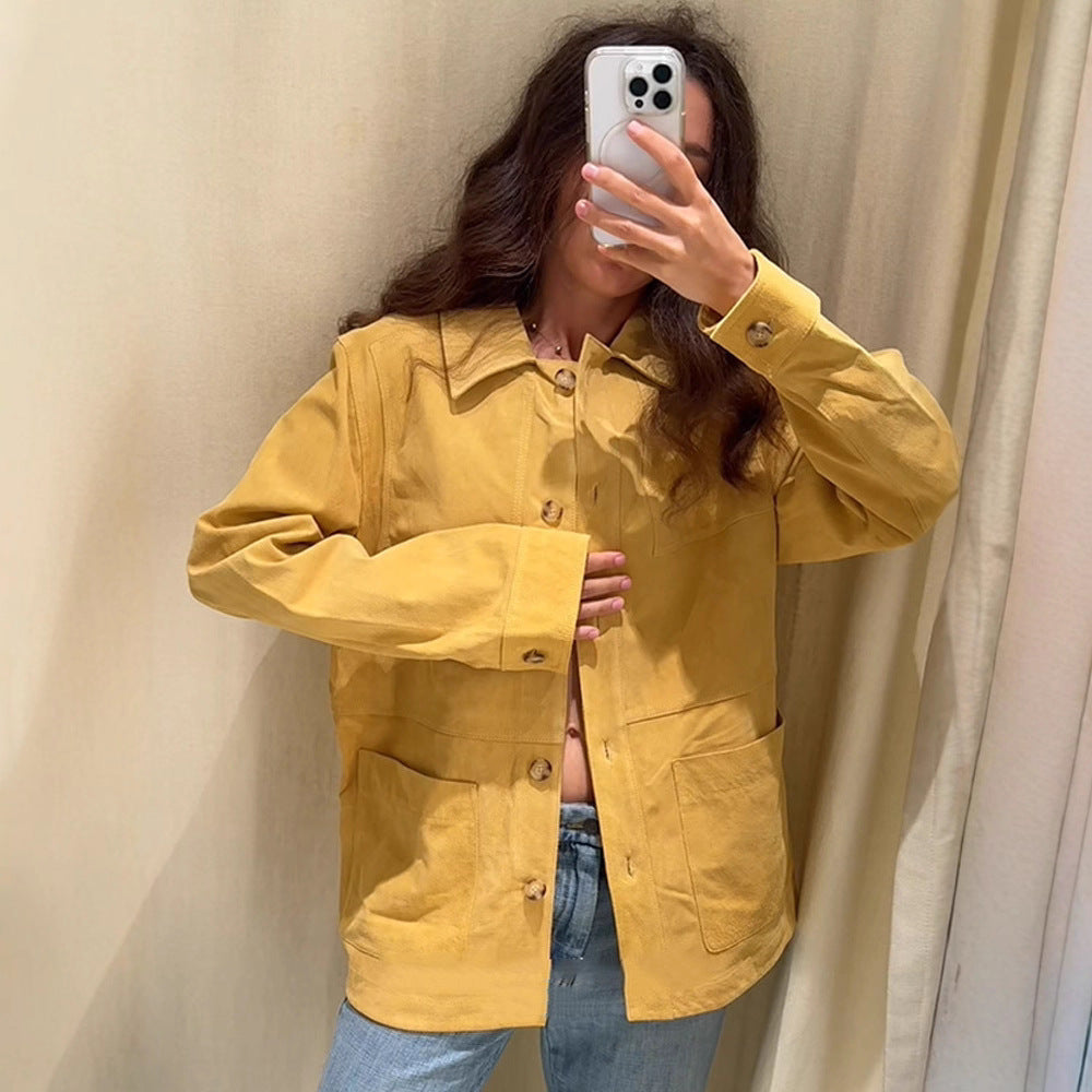 Damen modische Wildlederjacke mit praktischen Taschen R&B