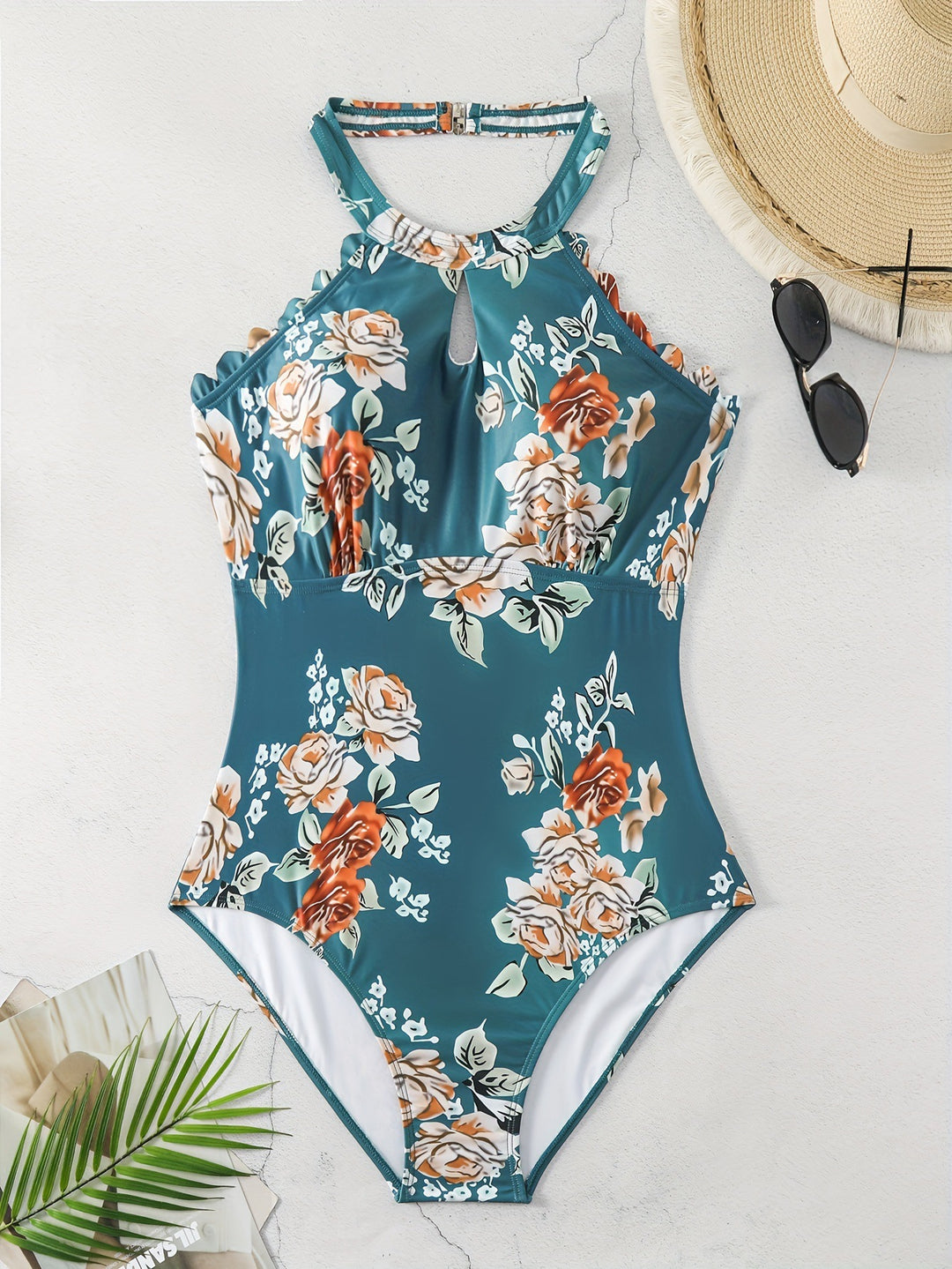 Damen Einteiliger Badeanzug mit elegantem Schnitt und floralem Design R&B