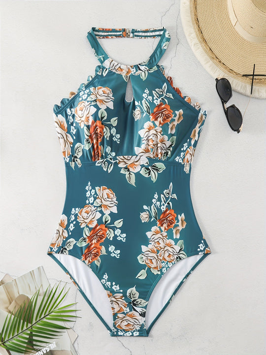 Damen Einteiliger Badeanzug mit elegantem Schnitt und floralem Design R&B