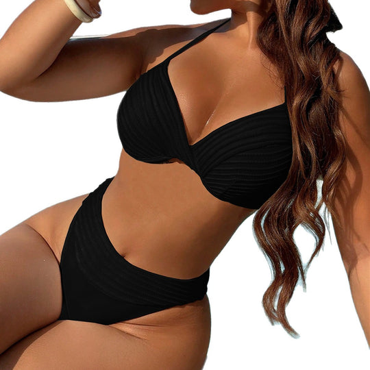 Damen Hochgeschnittenes Bikini-Set mit eleganter Ripp-Optik R&B