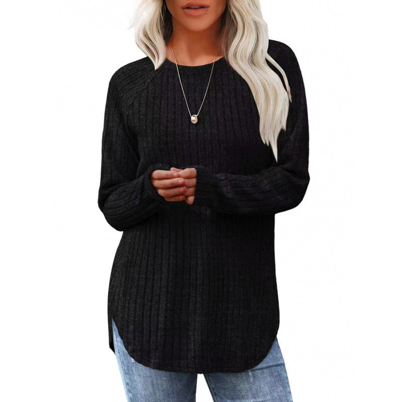 Damen lässiger Pullover mit geripptem Muster und weitem Schnitt R&B