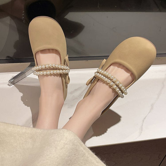 Damen elegante Ballerinas mit Perlenschmuck R&B