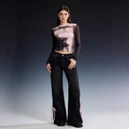 Damen Weite Jeans mit dekorativen Schnürdetails
