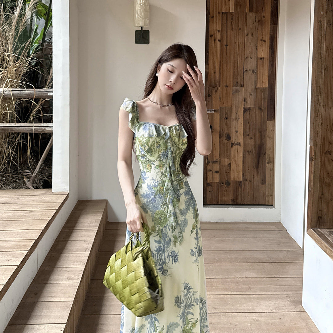 Damen Kleid mit floralem Rüschendesign und figurbetontem Schnitt R&B