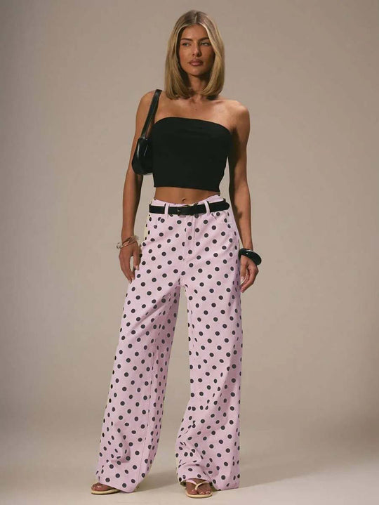 Damen weite Polka-Dot Palazzo-Hosen mit high-waist Schnitt R&B
