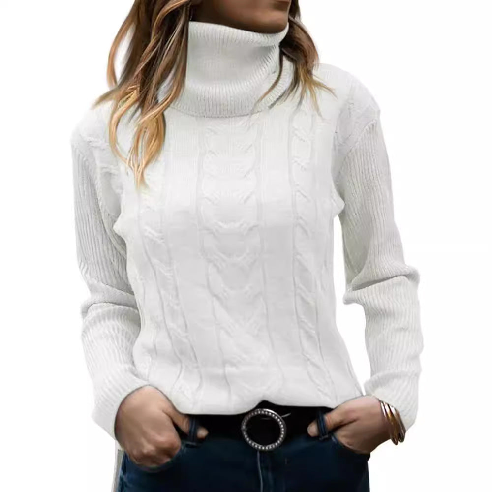 Damen Strickpullover mit Stehkragen und Zopfmuster R&B