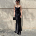 Damen elegantes Maxikleid aus fließendem Satin mit Spaghettiträgern R&B