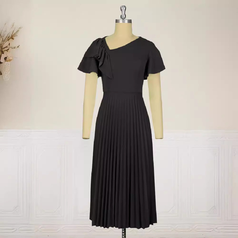 Damen elegantes Plisseekleid mit asymmetrischem Rüschen-Detail R&B