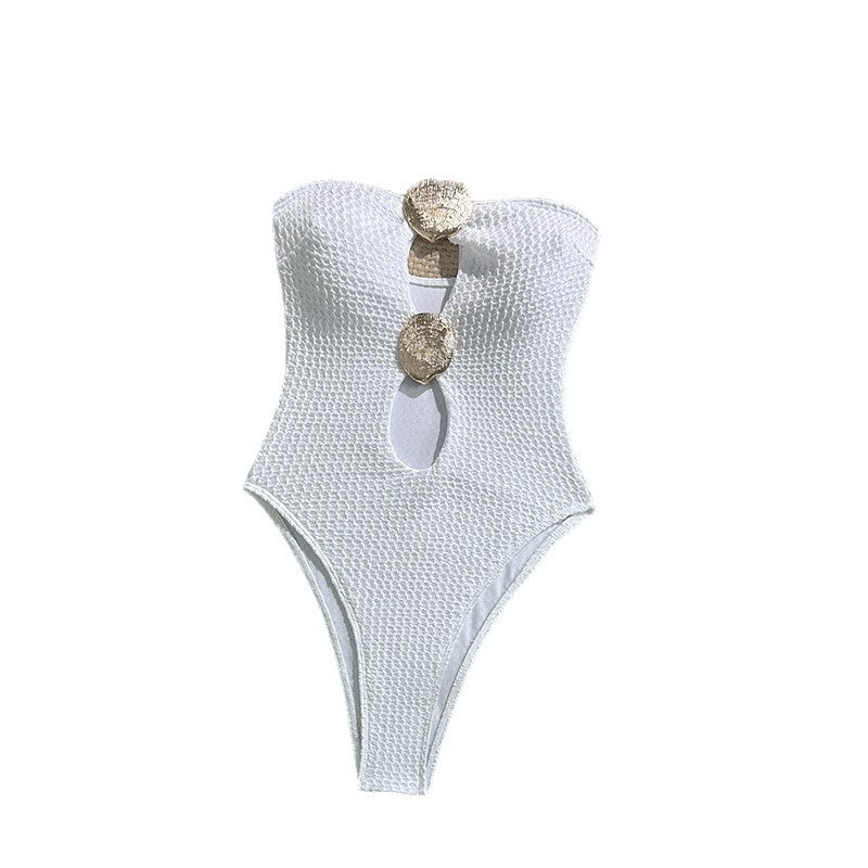 Damen Einteiler-Badeanzug mit elegantem Wickel-Detail und modischen Cut-Outs R&B