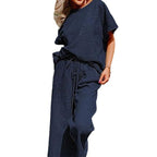 Damen lässiges Jumpsuit-Set aus weichem Material mit elastischem Bund und weit geschnittenen Beinen