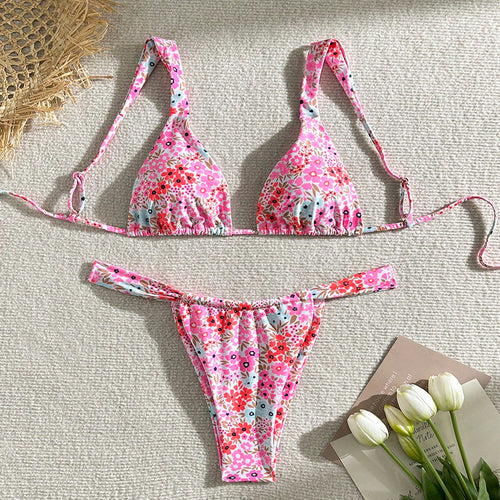 Damen Triangel-Bikini mit floralem Muster und verstellbaren Trägern R&B 1779790786