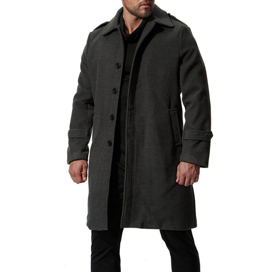 Herren langer Wollmantel mit klassischem Schnitt und praktischen Taschen R&B