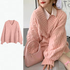 Damen Kuscheliger Grobstrick-Cardigan mit V-Ausschnitt und weiten Ärmeln