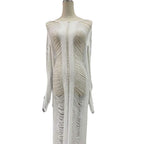 Damen elegantes Strandkleid mit raffinierten Fransen und transparenten Elementen R&B
