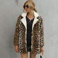 Damen Kunstfelljacke mit modischem Leopardenmuster und weichem Innenfutter R&B