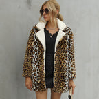 Damen Kunstfelljacke mit modischem Leopardenmuster und weichem Innenfutter R&B
