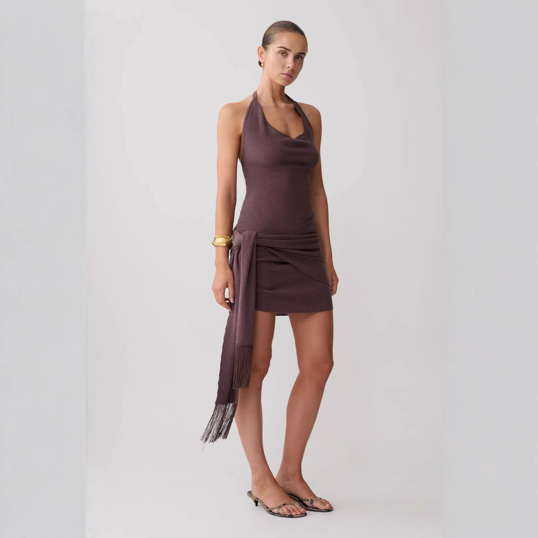 Damen Neckholder Minikleid mit figurbetonender Drapierung R&B