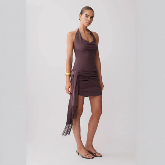 Damen Neckholder Minikleid mit figurbetonender Drapierung R&B