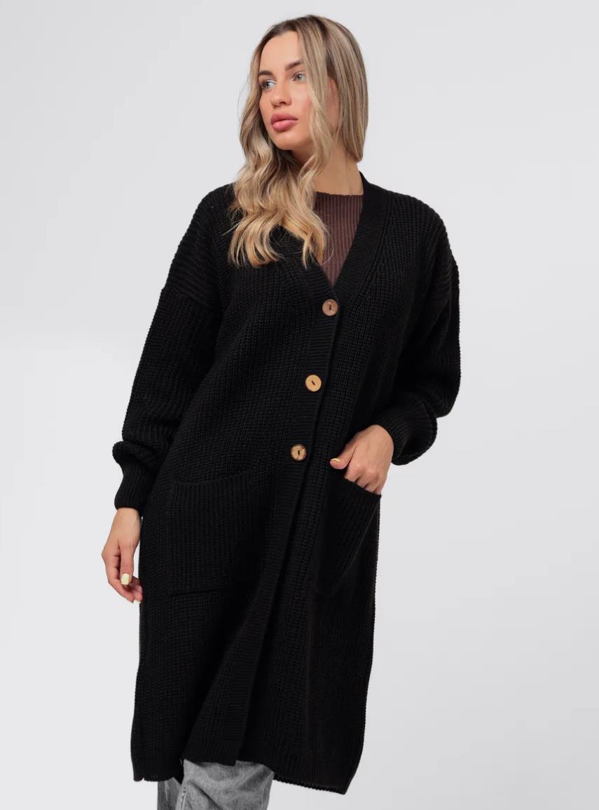 Damen Grobstrick-Cardigan mit schlichten Holzknöpfen und praktischen Taschen R&B