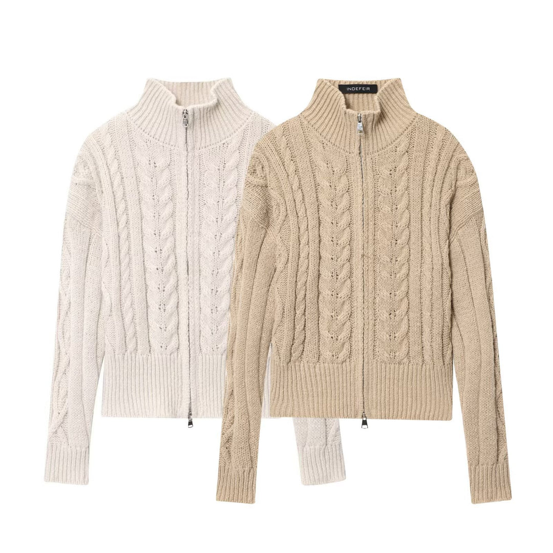 Damen Strickjacke mit Zipper und Stehkragen R&B