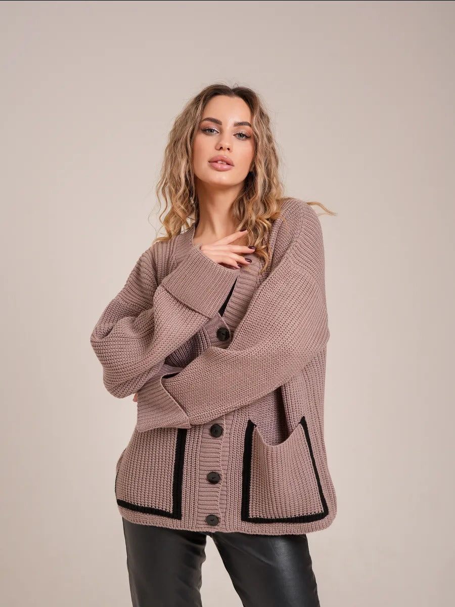 Damen Großer Strickcardigan mit dekorativen Knopfdetails und lässigem Schnitt R&B