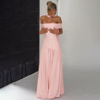 Damen Maxikleid mit schulterfreiem Design und seitlichem Schlitz R&B