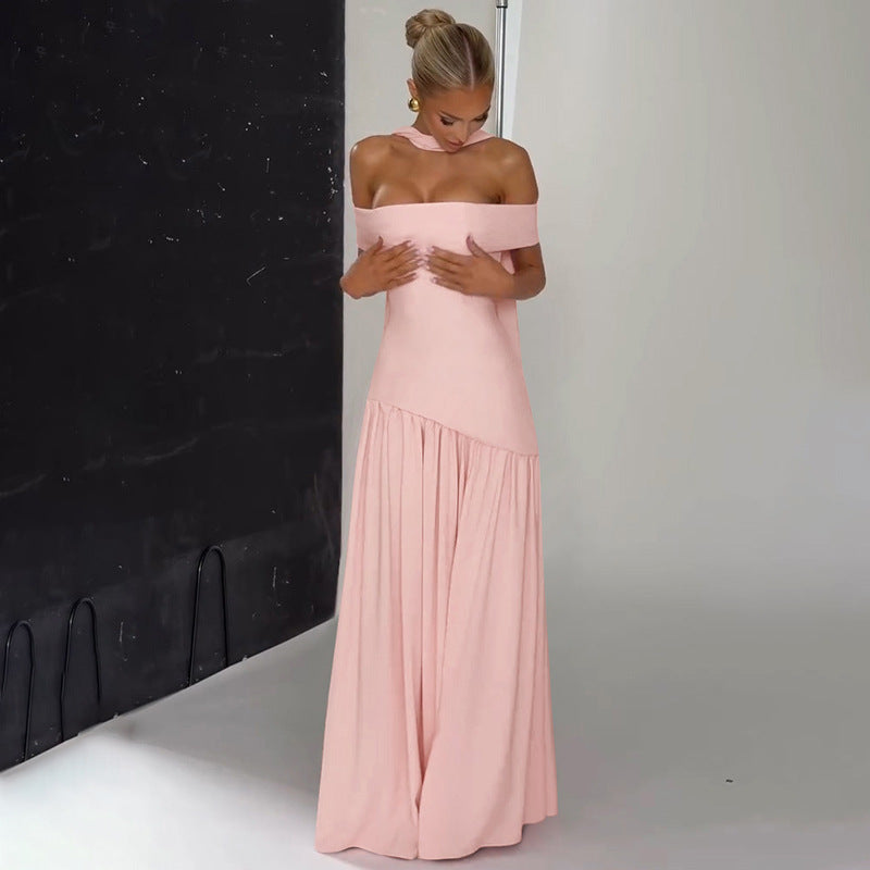 Damen Maxikleid mit schulterfreiem Design und seitlichem Schlitz R&B