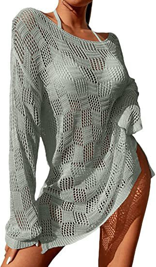 Damen gehäkeltes Crop-Top mit weitem Ärmel und lockerer Passform R&B
