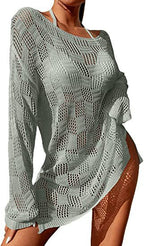 Damen gehäkeltes Crop-Top mit weitem Ärmel und lockerer Passform R&B