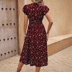 Damen Midikleid mit elastischem Tailleneinsatz und Rüschenärmeln R&B