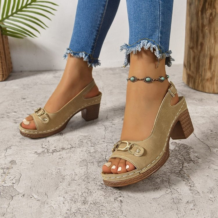 Damen Offene High-Heel Sandalen mit dekorativem Riemendesign R&B