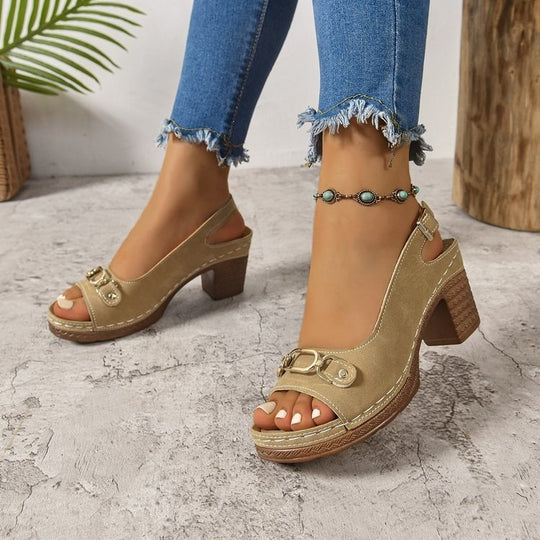 Damen Offene High-Heel Sandalen mit dekorativem Riemendesign R&B