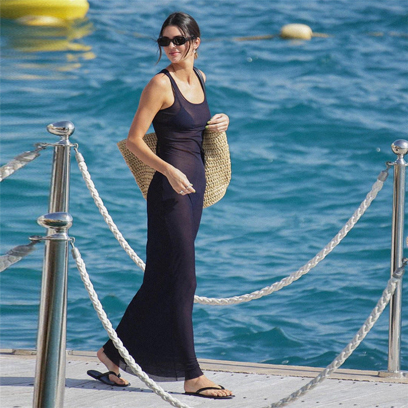 Damen Elegantes Maxi-Kleid mit transparenten Einsätzen R&B