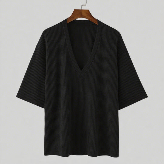 Damen V-Ausschnitt Oversize-Shirt aus strukturiertem Baumwollmaterial R&B