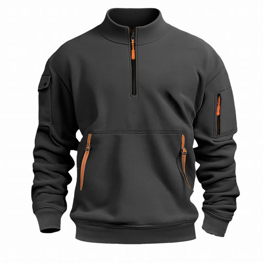 Herren nan Sweatshirt mit Stehkragen, halbem Reißverschluss, Kängurutasche und Ärmeltasche R&B