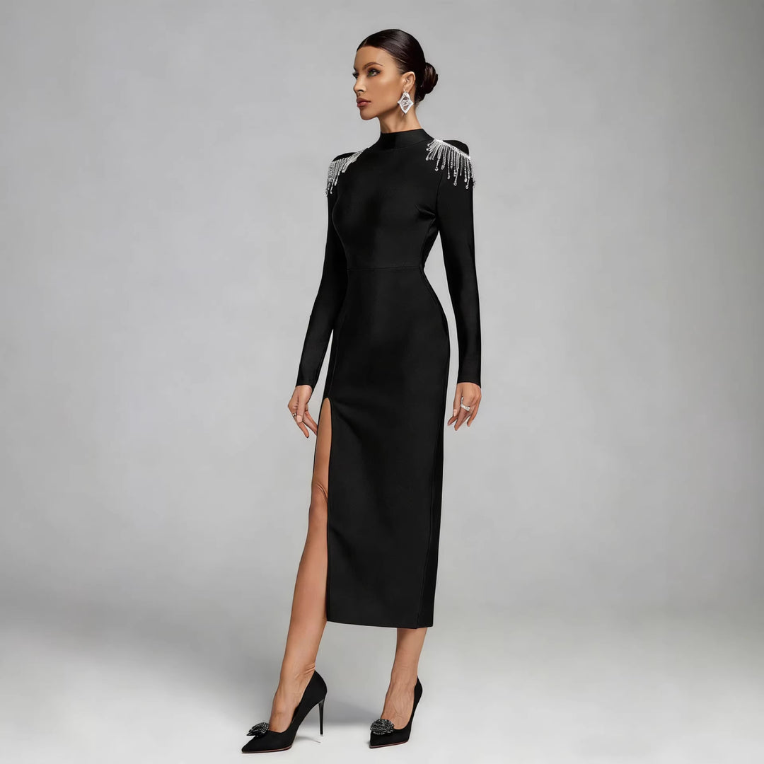 Damen Elegantes Abendkleid mit funkelnden Schulterdetails und figurbetontem Schnitt R&B
