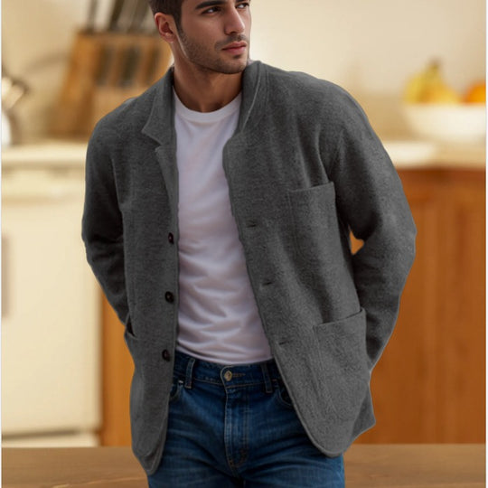 Herren lässige Wolljacke mit praktischen Taschen und Knopfverschluss R&B