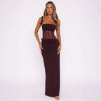 Damen elegantes Wickelmaxikleid mit transparenten Einsätzen und feinen Details R&B