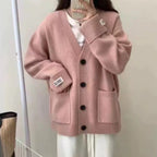 Damen Grob gestrickter Cardigan mit großen Taschen und tiefem V-Ausschnitt