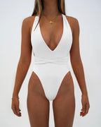 Damen Einteiliger Badeanzug mit tiefem V-Ausschnitt und stilvollem Wickel-Design R&B