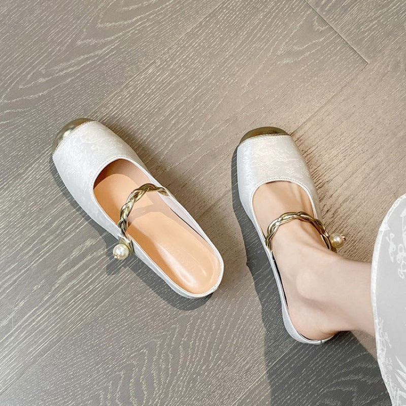 Damen Elegante Slides mit schickem Perlenschmuck R&B